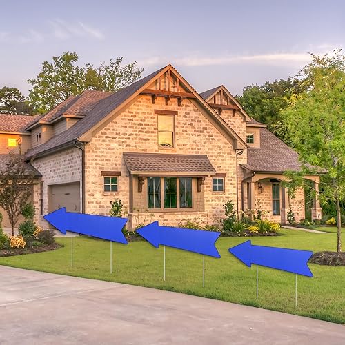Miniatura 5 de Letreros de flecha azul con estacas de 16 x 5 pulgadas, letreros de flecha direccional This Way para patio, letreros de patio de boda, letreros de