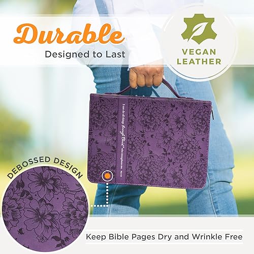 Miniatura 3 de Christian Art Gifts Funda para Biblia de moda para mujer, diseño de filipenses 413, piel sintética floral púrpura (mediana)