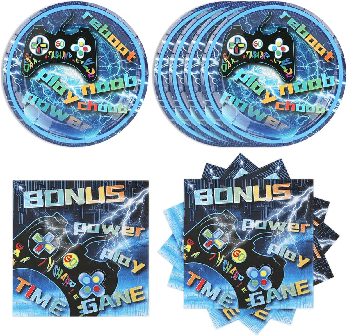 Video Game Party Supplies Pick,20 Game Party Plates and 20