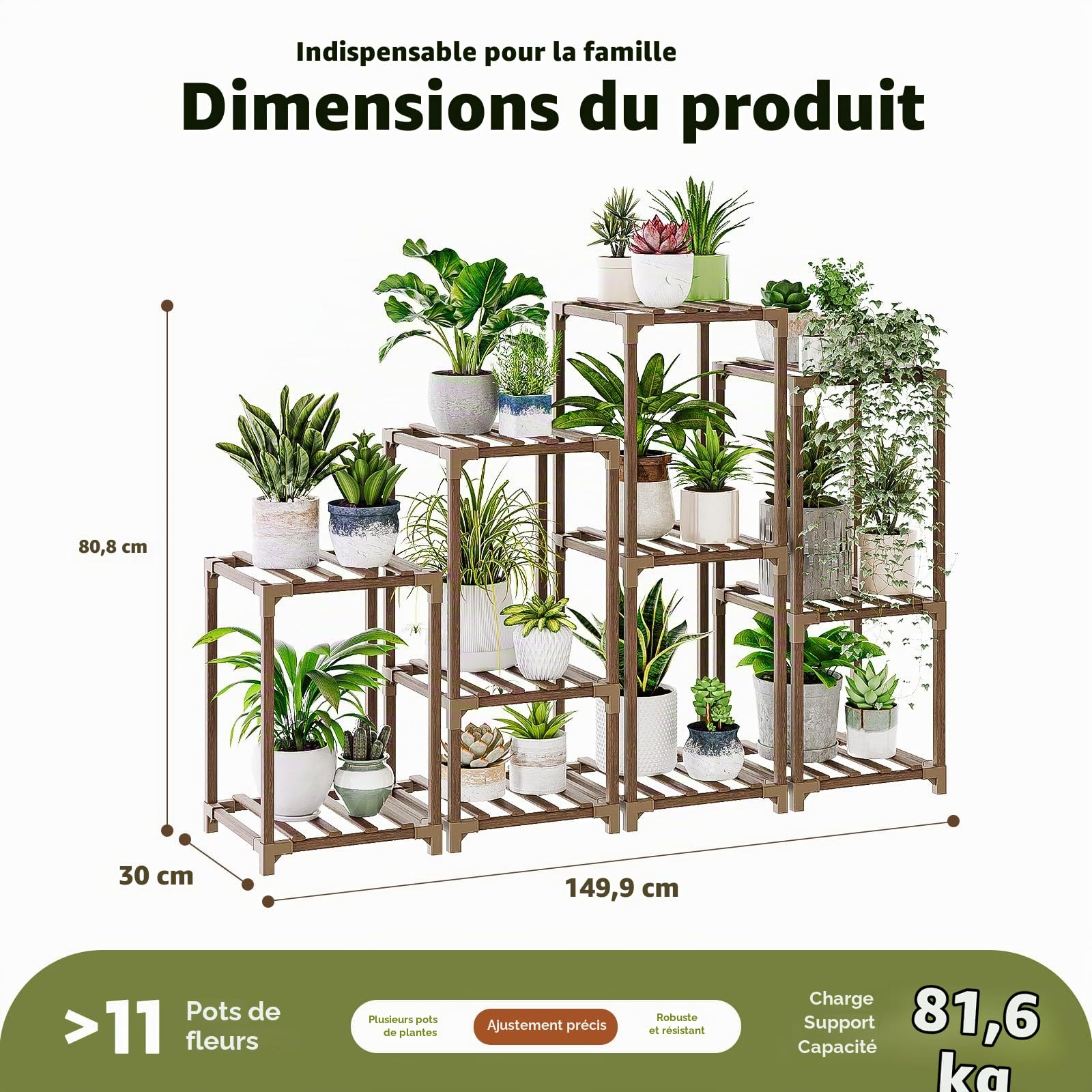 Bamworld Lot de 4 supports pour plantes d'intérieur et d'extérieur pour salon, balcon, jardin