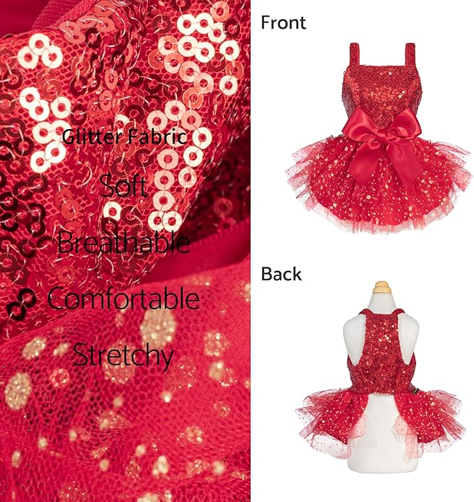 Vestido de Tul con Lentejuelas Fitwarm para Perro Pequeño, Rojo, Talla XS miniatura 4