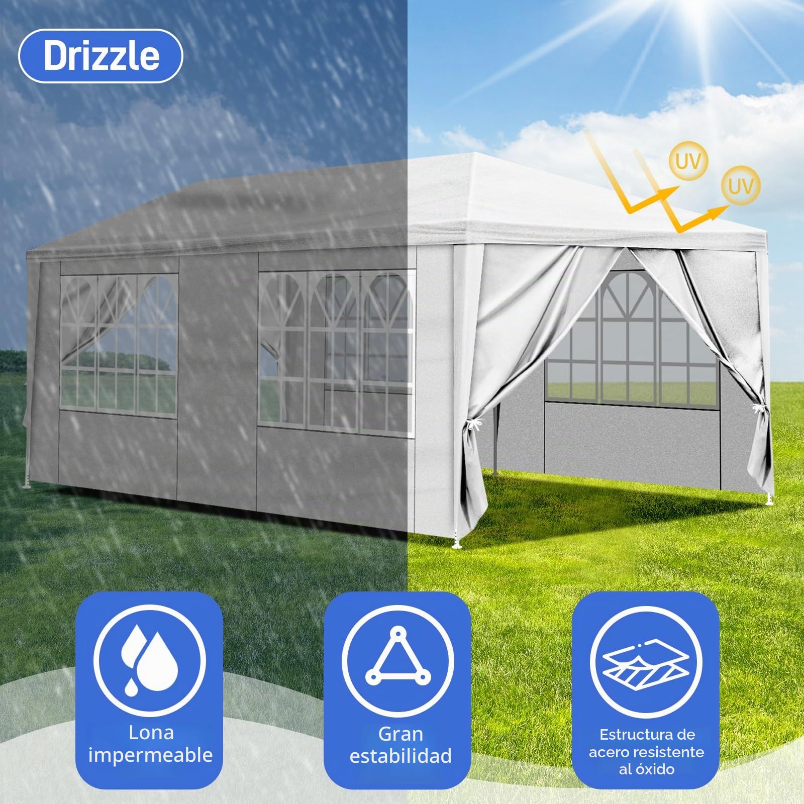 Bonnlo Carpa Plegable de 3x6m, con 6/4 Paredes Laterales, Las pergolas de Jardín para Bodas al Aire Libre, Jardines, Campamentos y Fiestas, Blanco (con 6 Paredes Laterales)