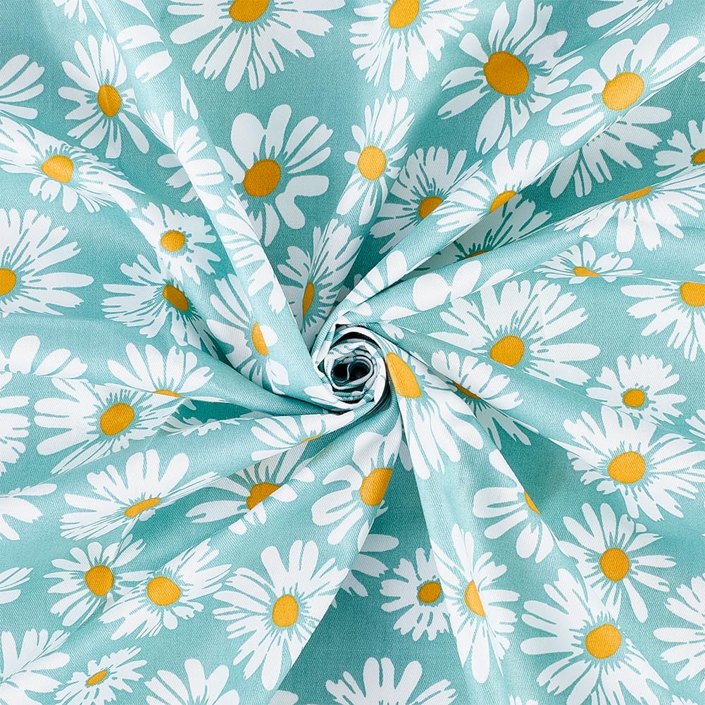 FINGERINSPIRE 1x1.6M Daisy Pattern Cotton Fabric for Sewing Pale Turquoise Color Daisy Flower Fabric Floral Cotton Fabrics Bundle for Apparel Lining Quilting Accents DIY Decorative Projects