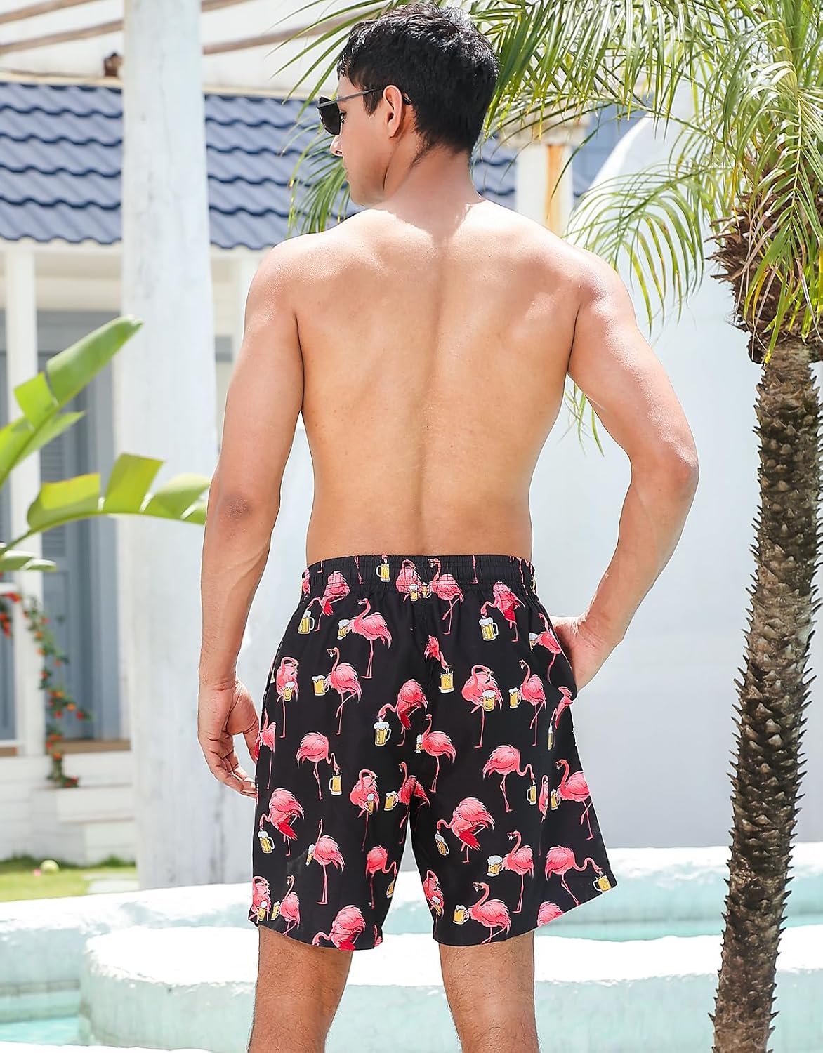 Goodstoworld Men's Novelty Swimtrunks Quick Dry 3D Printed Mesh Lining Beach Board Shorts with Pockets S-4XL