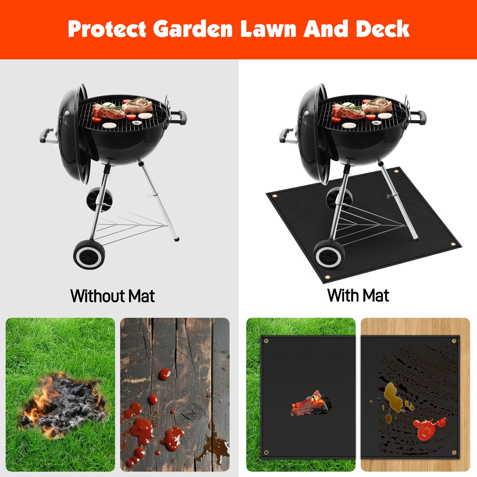 Feuerfeste Unterlage Grill Matten Gasgrill Bodenschutz zum Deckenschutz für Terrassen, Grillnterlage Boden Leicht zu Reinigende Bodenschutzmatte Grill für Weber Gasgrill, 100x100cm