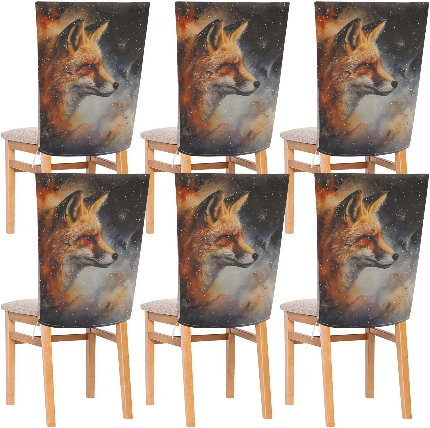ALAZA Fox Galaxy Chair Back Cover Set of 6, Washable Reusable Removable Chair Slipcovers Decorative Chair Cover for Home Kitchen Wedding Party