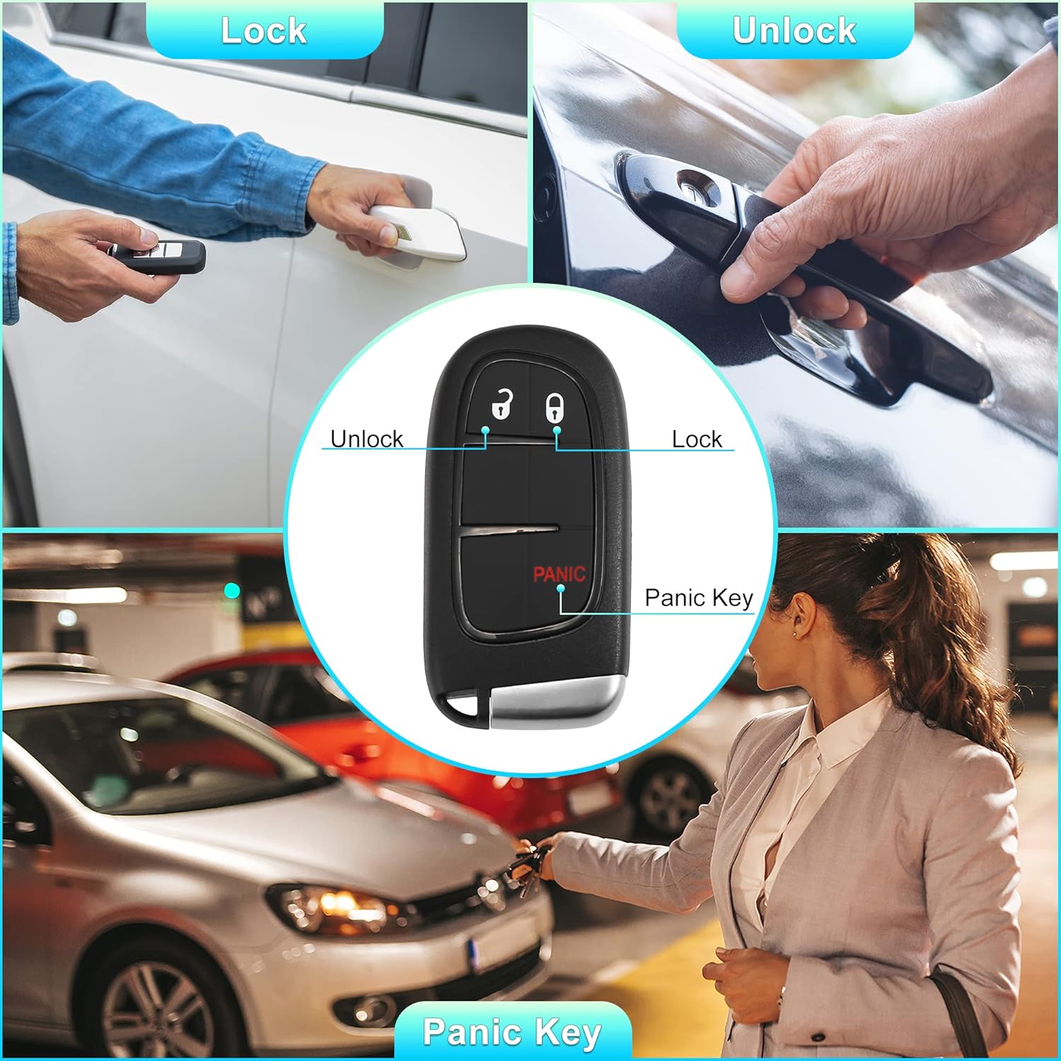 X AUTOHAUX GQ4-54T 433MHz 4A Chip Replacement Keyless Entry Remote Car Key Fob for Jeep Cherokee 2014-2022 3 Buttons with Door Key 68105087AG