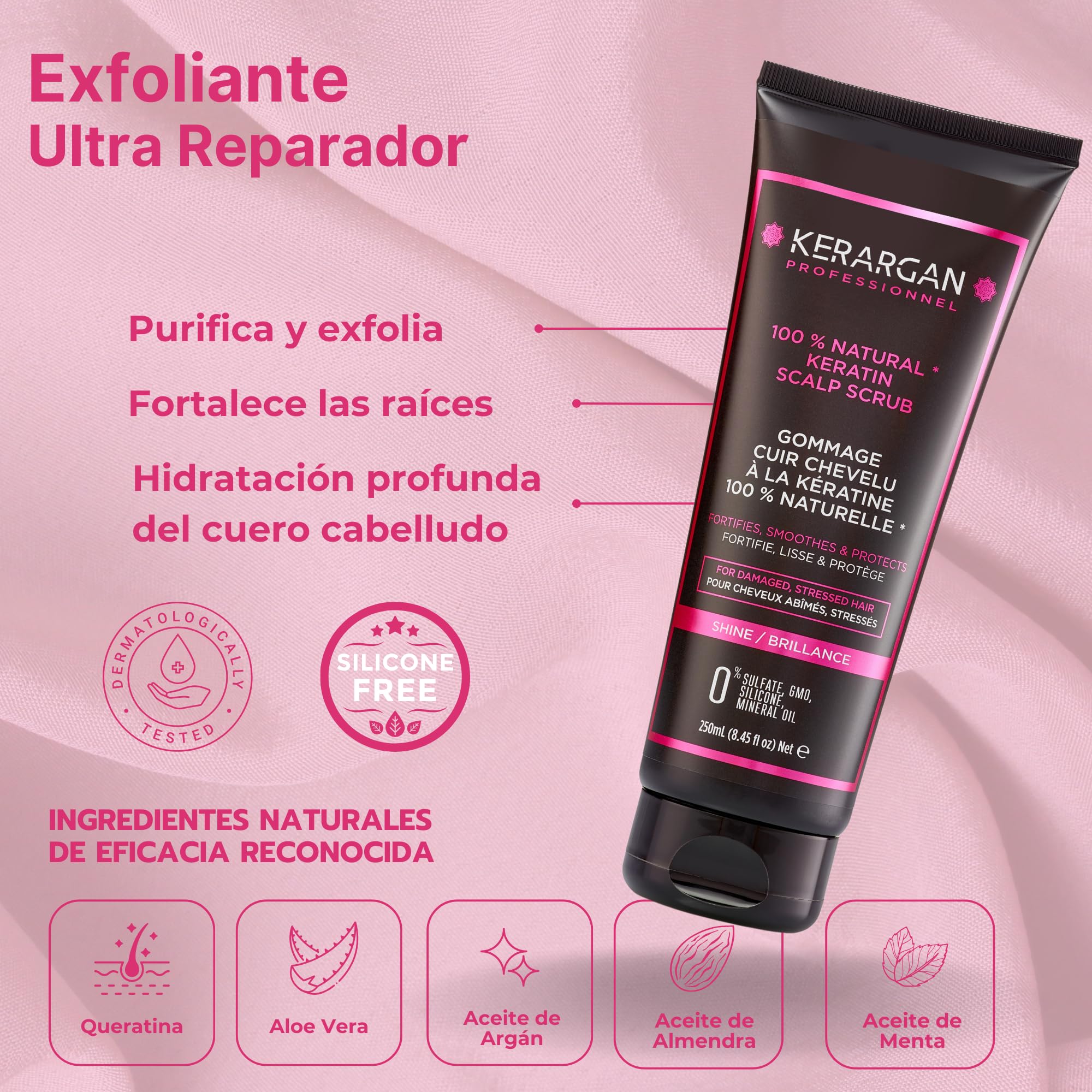 Kerargan - Kit Completo Ultra Reparador con Queratina Para Cabello Dañado y Estresado - Fortalece, Protege - Sin Sulfatos, Parabenos, Siliconas - 3x500ml + 100ml + 350ml + 250ml