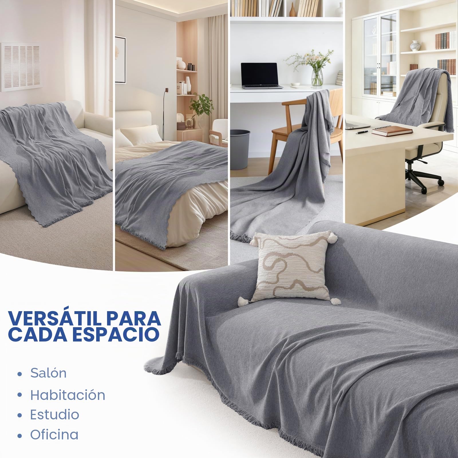 Ystyle Funda Sofa 2 Plazas, 180x300 CM, Manta Cubre Sofa, Gris Claro | De Chenilla Antideslizante y Antimanchas, Protector de Sofa para Perros y Gatos para Salón, Sofa Cover Four Seasons Universal
