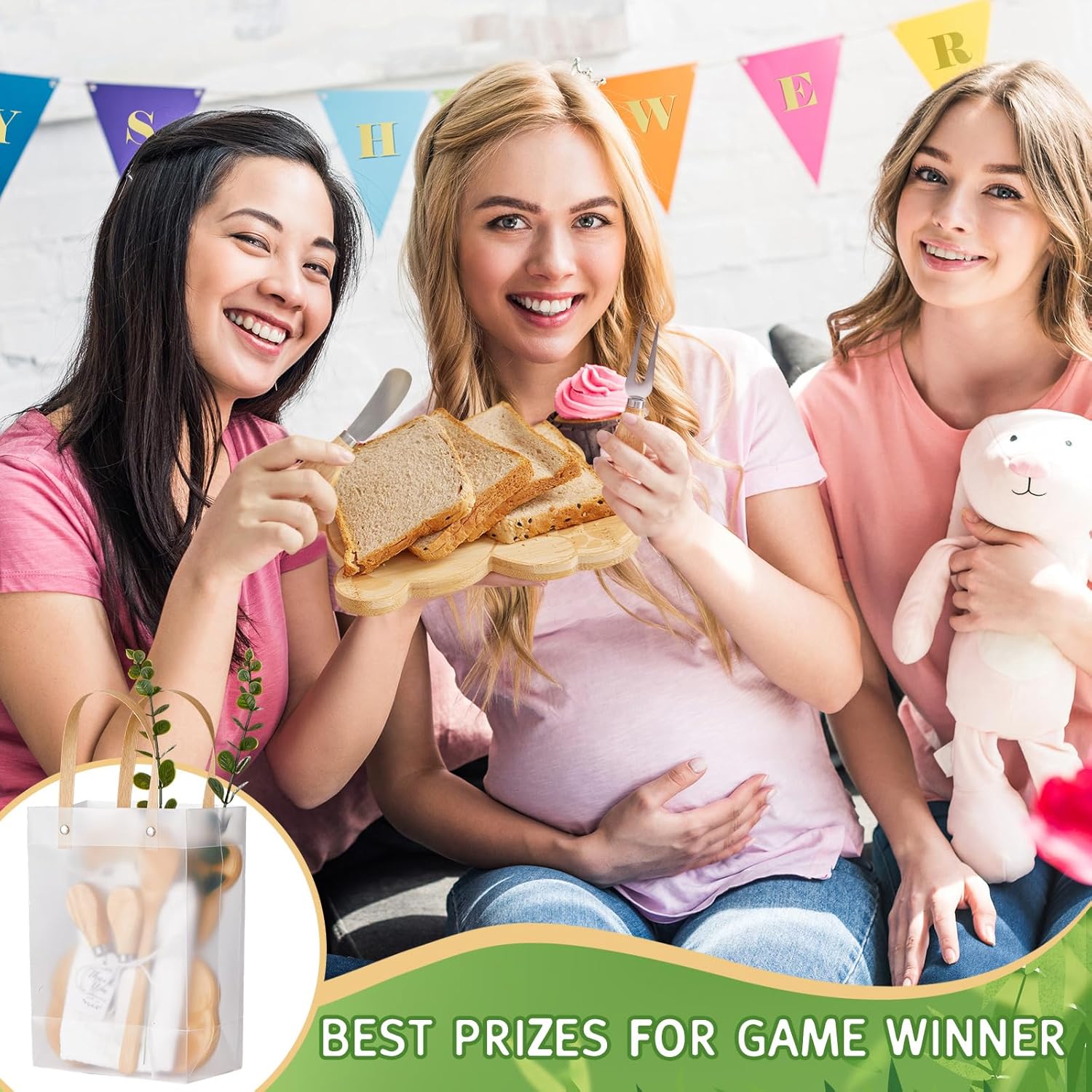 55Pcs Baby Shower Prizes for Game Winners 6 Sets Bear Shaped Cheese Board Gift with Spoons Butter Spreaders Gift Bags Kitchen Towels Bridal Shower Party Favors for Guests (Bear Shaped, 6 Sets) - Image 5