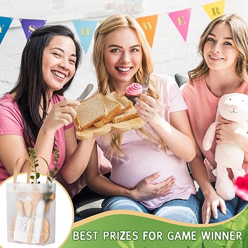 Miniatura 5 de 55 premios de baby shower para ganadores del juego, 6 juegos de tabla de queso en forma de oso, regalo con cucharas, esparcidores de mantequilla,