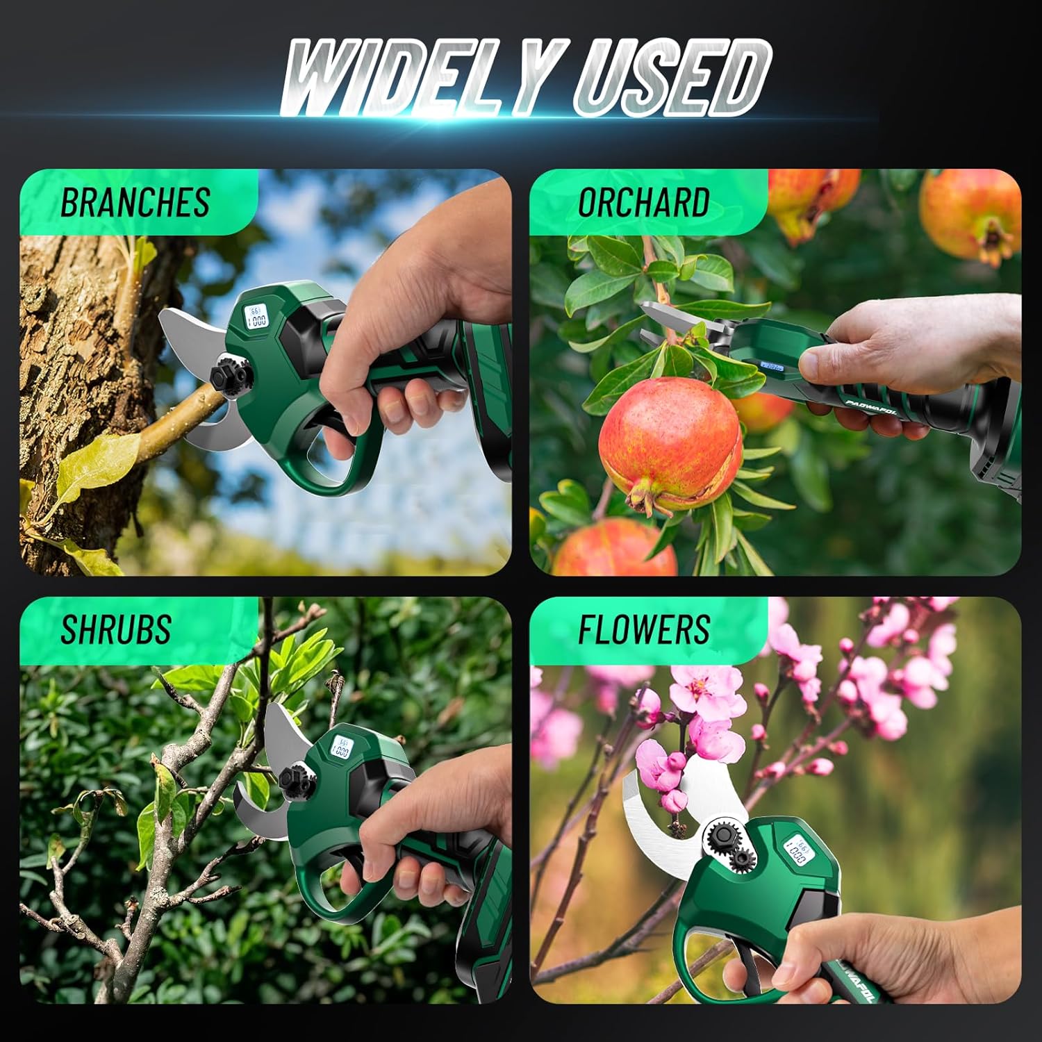 2-in-1 Cordless Electric Pruning Shears with Pole, 1.4 Cutting Diameter, Tree Trimmers Long Handle Pruner with 15 Ft High Reach, 2 *21V 2000mAh Battery Powered Pole Pruner for Tree Trimming