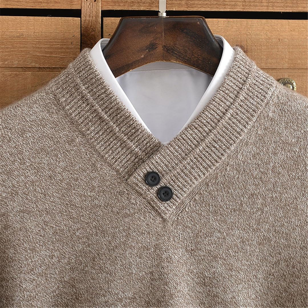 Maglione da uomo con scollo a V in cashmere con risvolto e bottoni maglione in cashmere di mezza età