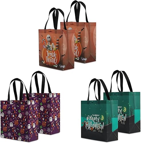Miniatura 6 de Earthwise Bolsas de dulces pequeñas reutilizables para Halloween, material resistente al agua, varios estampados navideños (paquete de 6), Multi