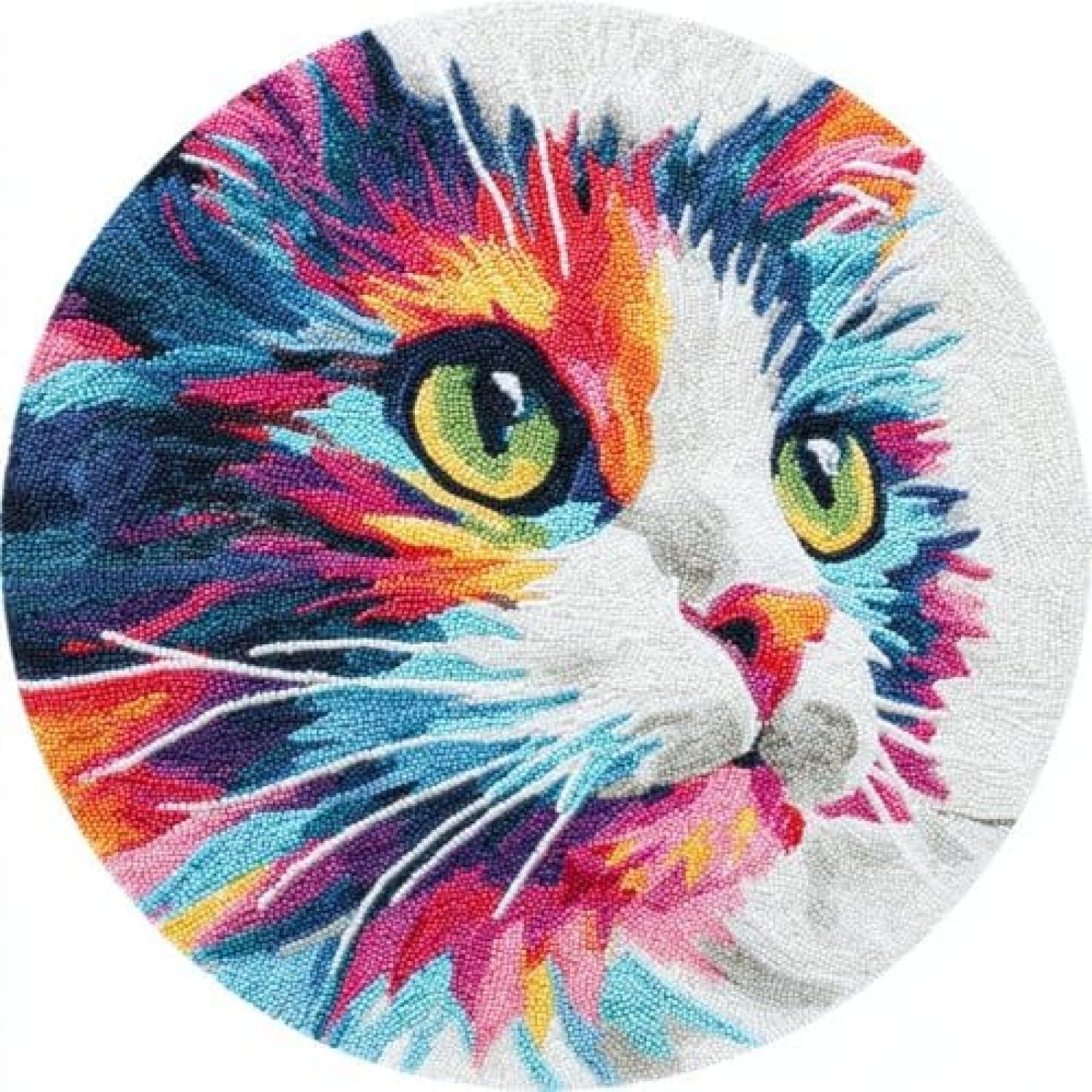 XDEGHUANGSS Latch Hook Rug Kit Siberian Cat Drink Coffee Round Rug 52x52cm