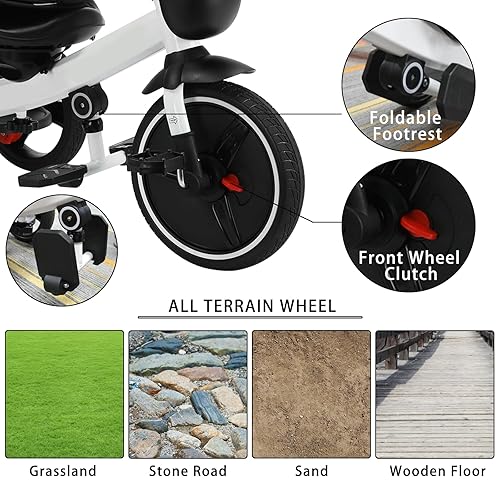 Miniatura 5 de Triciclo de bebé, cochecito de dirección de bicicleta de empuje 6 en 1, bicicleta de aprendizaje para niños pequeñosbarandilla desmontable, toldo