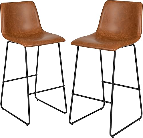 Miniatura 23 de Flash Furniture Reagan - Taburetes de bar LeatherSoft de 30 pulgadas con reposapiés, taburetes de barra de estilo moderno de mediados de siglo,