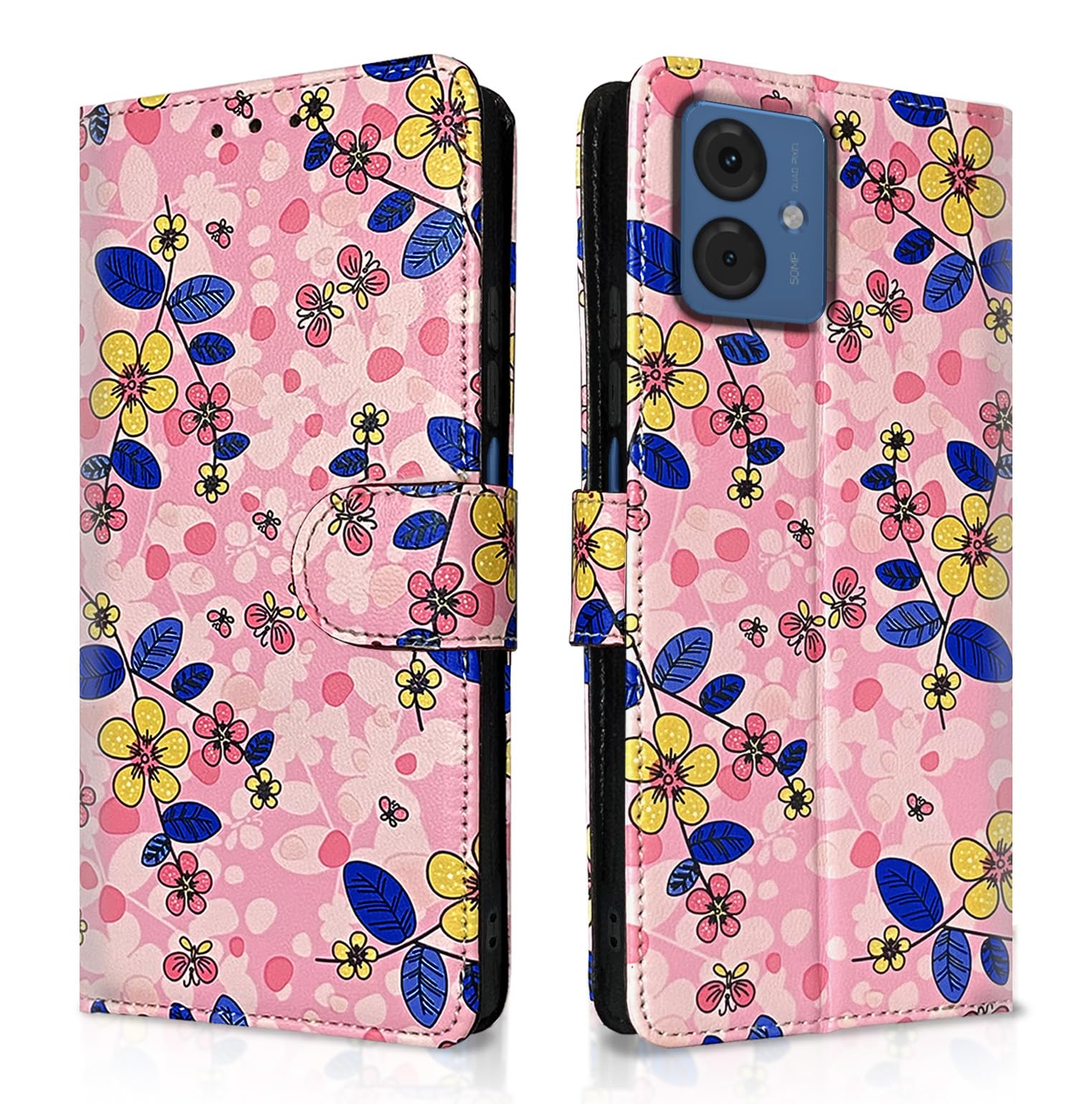 Pikkme Moto G54 5G / G64 5G Flip Cover for Girls Leather Finish | Wallet Stand and Shock Proof | Inside TPU with Card Pockets | Complete Protection Flip Case (Pink Flower) (B0CMD95KP3) Amazon Price History, Amazon Price Tracker