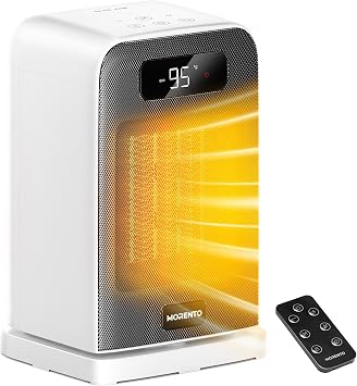 MORENTO Space Heater, Portable Space Heaters for indoor Use, Auto Temperature Control, LED Display Electric Heater, ECO Mode & 0-12H Timer, Quiet Heaters for Office, Bedroom, Home White, 1 Pack
