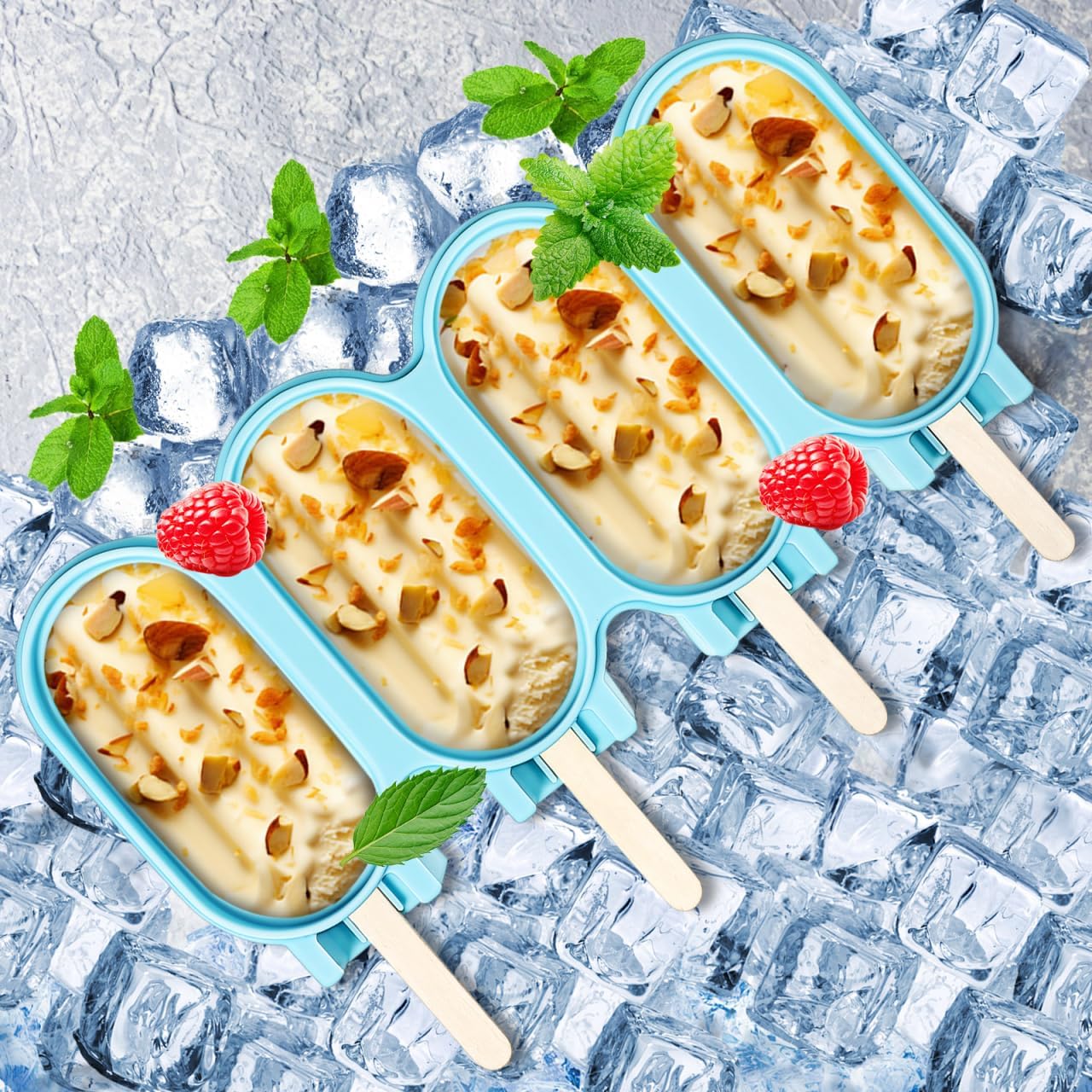 6pcs Silicone Ice Cream Molds Set with Sticks and Lids, Food-grade Silicone Freezer Molds for Homemade Treats and Pudding Maker, Blue for Family Kitchen and Party Use