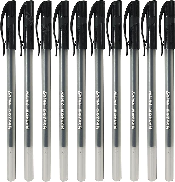 SAINO 10 x 0.7mm Softek BLACK Ballpoint Pens Smooth Ink Flow Office School Home