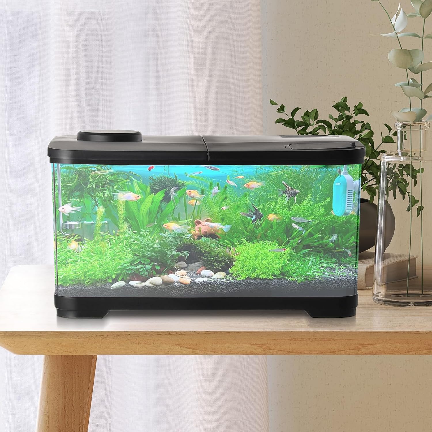 15 l Aquarium-Starter-Sets – Arcryl-Fischbank mit LED-Lichtern und Pumpe – rechteckige Süßwasser- und Meeresaquarium-Tischdekoration für Kampffische, Goldfische, Garnelen – Fischzuchtbox 40 x 25 x 21,6 cm 15 l Aquarium-Starter-Sets – Arcryl-Fischbank mit LED-Lichtern und Pumpe – rechteckige Süßwasser- und Meeresaquarium-Tischdekoration für Kampffische, Goldfische, Garnelen – Fischzuchtbox 40 x 25 x 21,6 cm