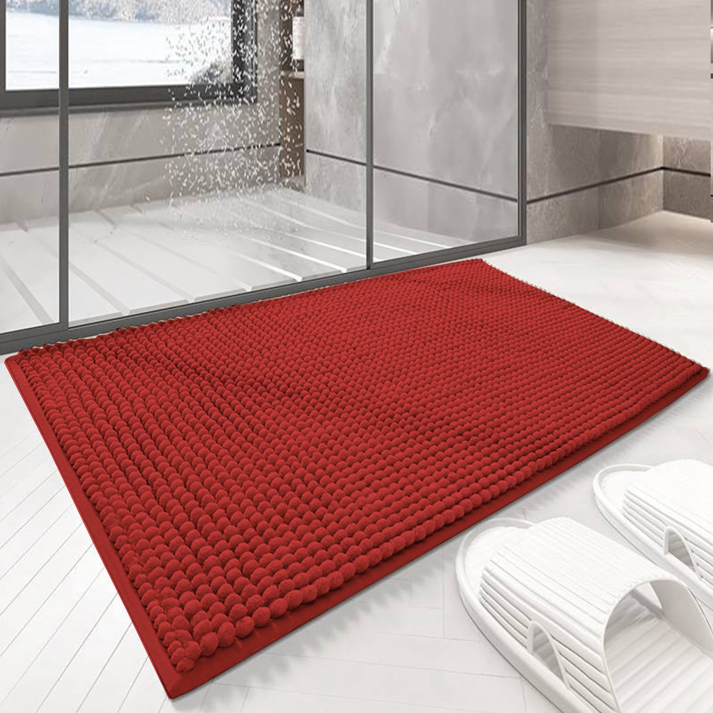 Dalina Textil - Alfombra De Baño,Cocina,Mascota,Alfombrilla De Baño,Antideslizante,Multifuncional,Felpa Microfibra Chenille,Suave,Cómoda Y Súper Absorbente (50x70cm,Rojo Tinto)