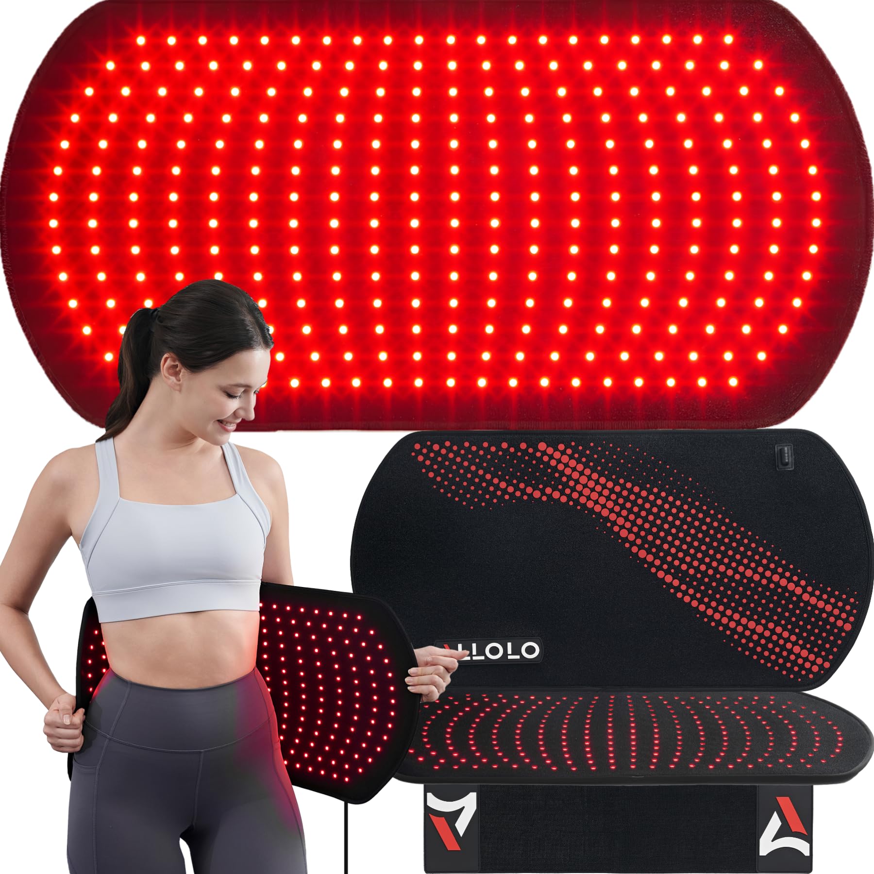 ALLOLO Red Light Therapy for Body, 3 in 1 LEDs Red Light Therapy Belt with Timer Remote Control, 660nm 850nm Infrared Light Therapy Pad for Body Waist Shoulder Knee, 27.6" x 13.9" Large Area
