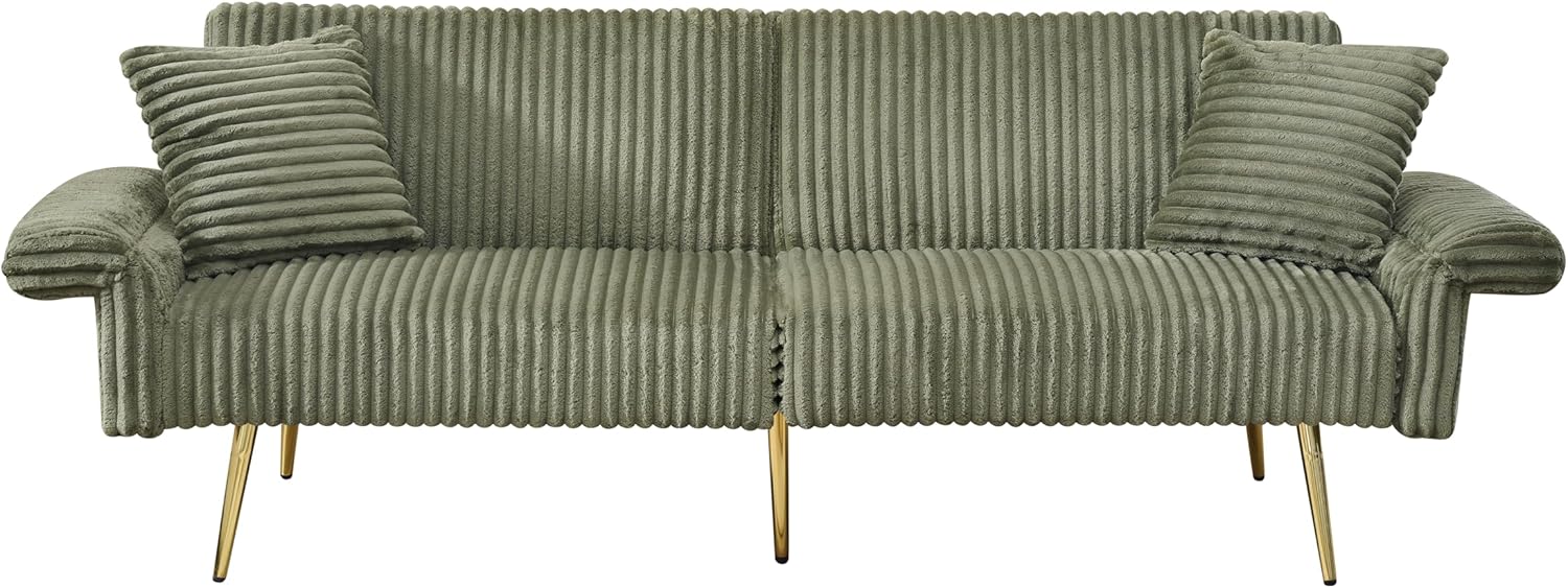 79" Corduroy Sleeper Sofa Bed, Foldable Double Love Seat with Folding Armrests, Medium-Soft Loveseat Futon for Living Room, Guest Room and Small Spaces (Yellow)