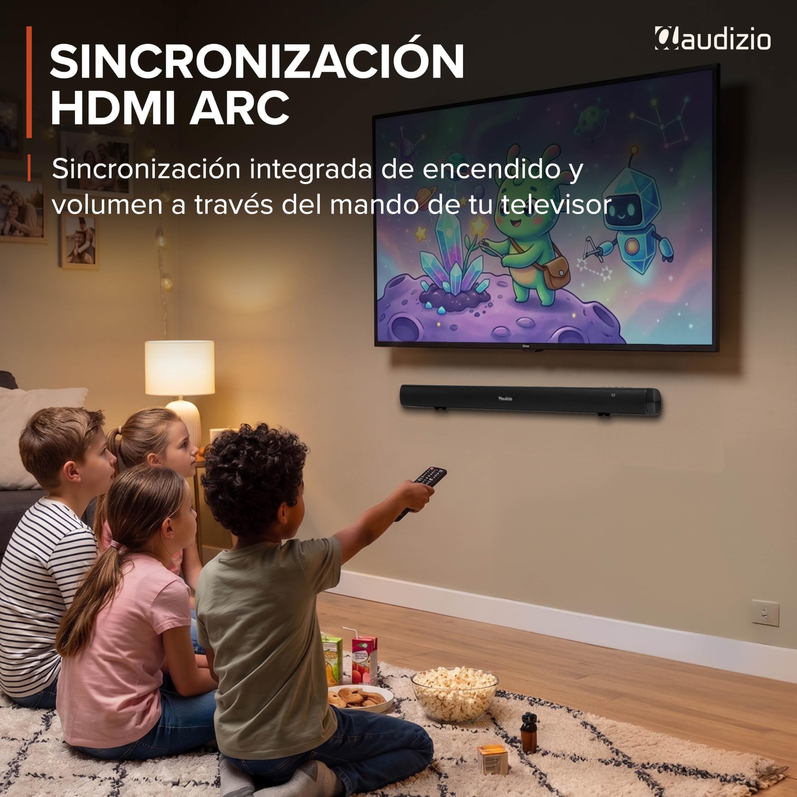 Audizio SB80 – Barra de Sonido 70W con HDMI ARC, Bluetooth 5.3, USB, Entrada óptica y AUX, soundbar 81 cm para TV, Altavoces para televisión con Mando a Distancia, Color Negro