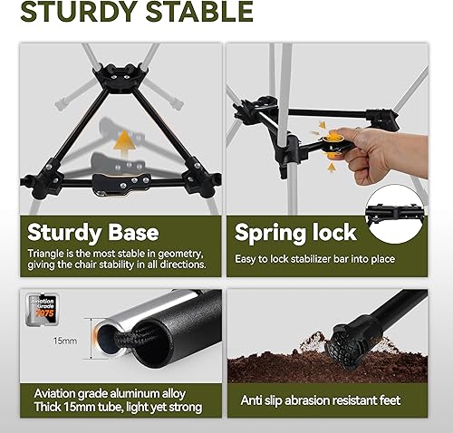 Miniatura 4 de MARCHWAY Silla de camping plegable ligera con bloqueo de resorte, estable y compacta portátil para campamento al aire libre, viajes, playa, picnic,