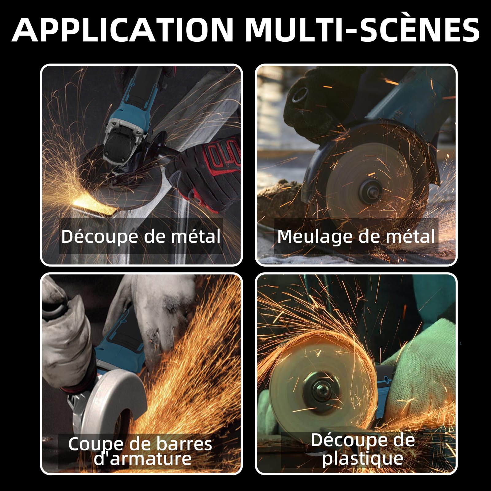 Meuleuse d'angle sans fil compatible avec Makita 18 V, 8500 tr/min, 4 niveaux de vitesse, disque abrasif de 125 mm avec clé de meulage pour meuler, couper et polir (sans batterie)