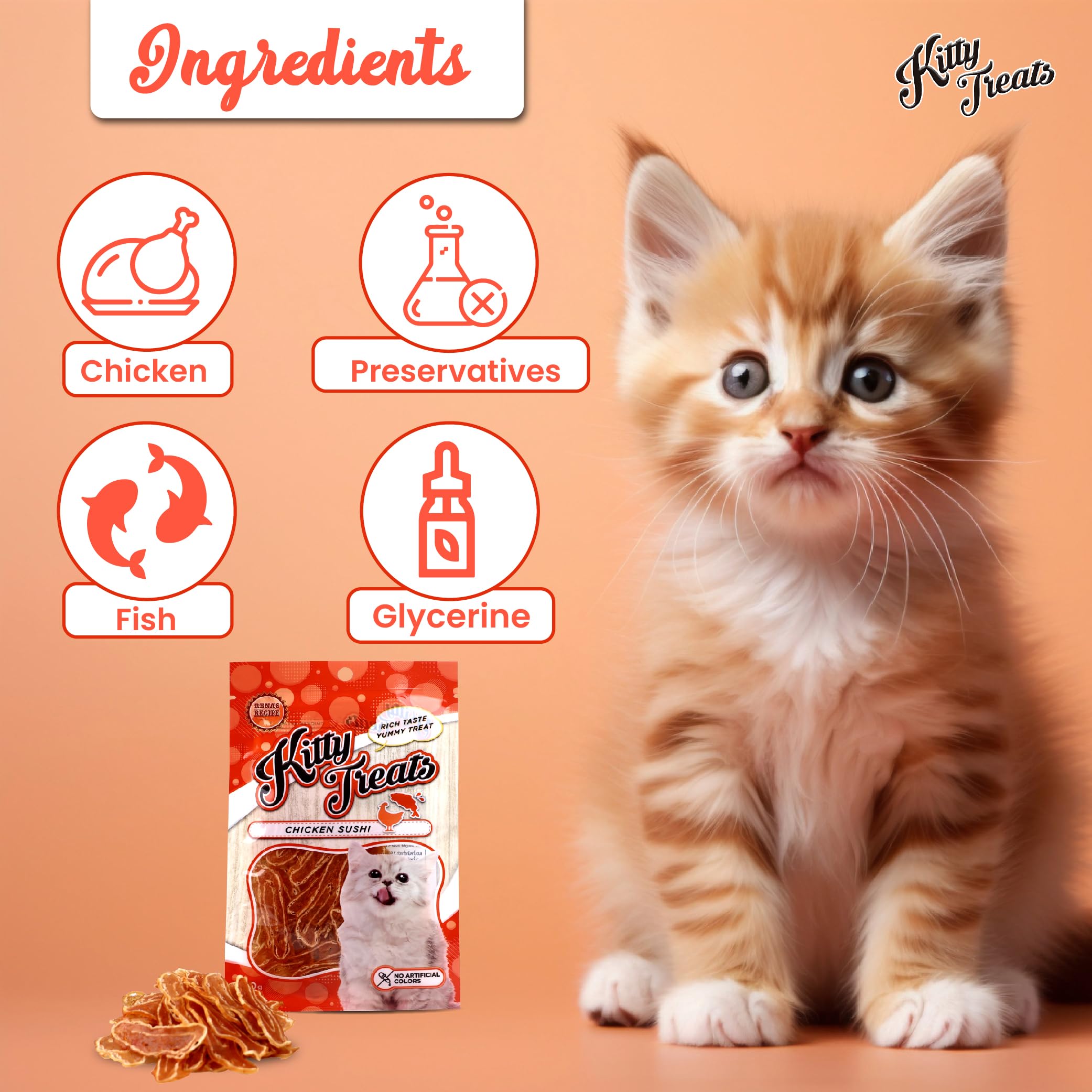 Rena Kitty Treats for Cats β Chicken Sushi Flavor | High Protein, Tasty Training & Reward Snacks for All Breeds | No Artificial Colours | Pack of 2 3