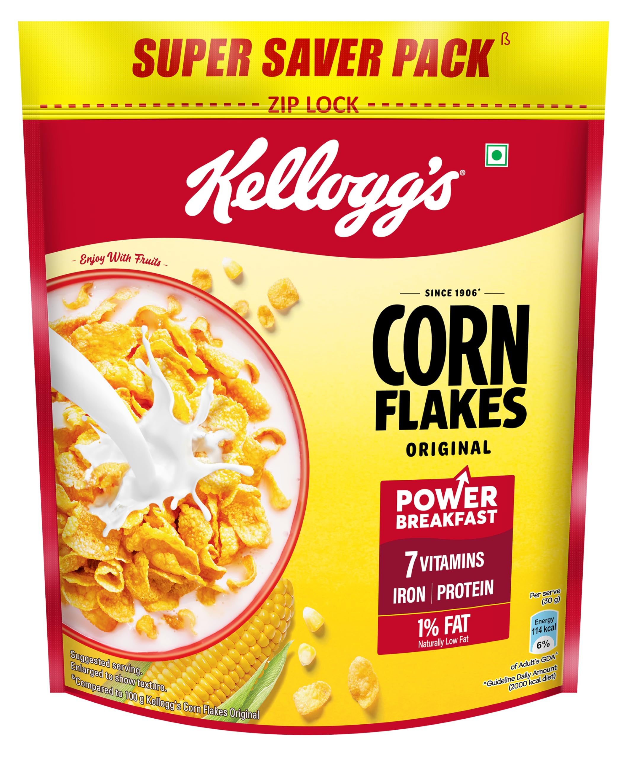 Corn Flakes Original | Power of 5: Energy, Protein, Iron, Vitamins B1, B2, B3 & C| Corn Flakes, Breakfast Cereal | Naturally Cholestrol Free875g/900g(Weight may vary)