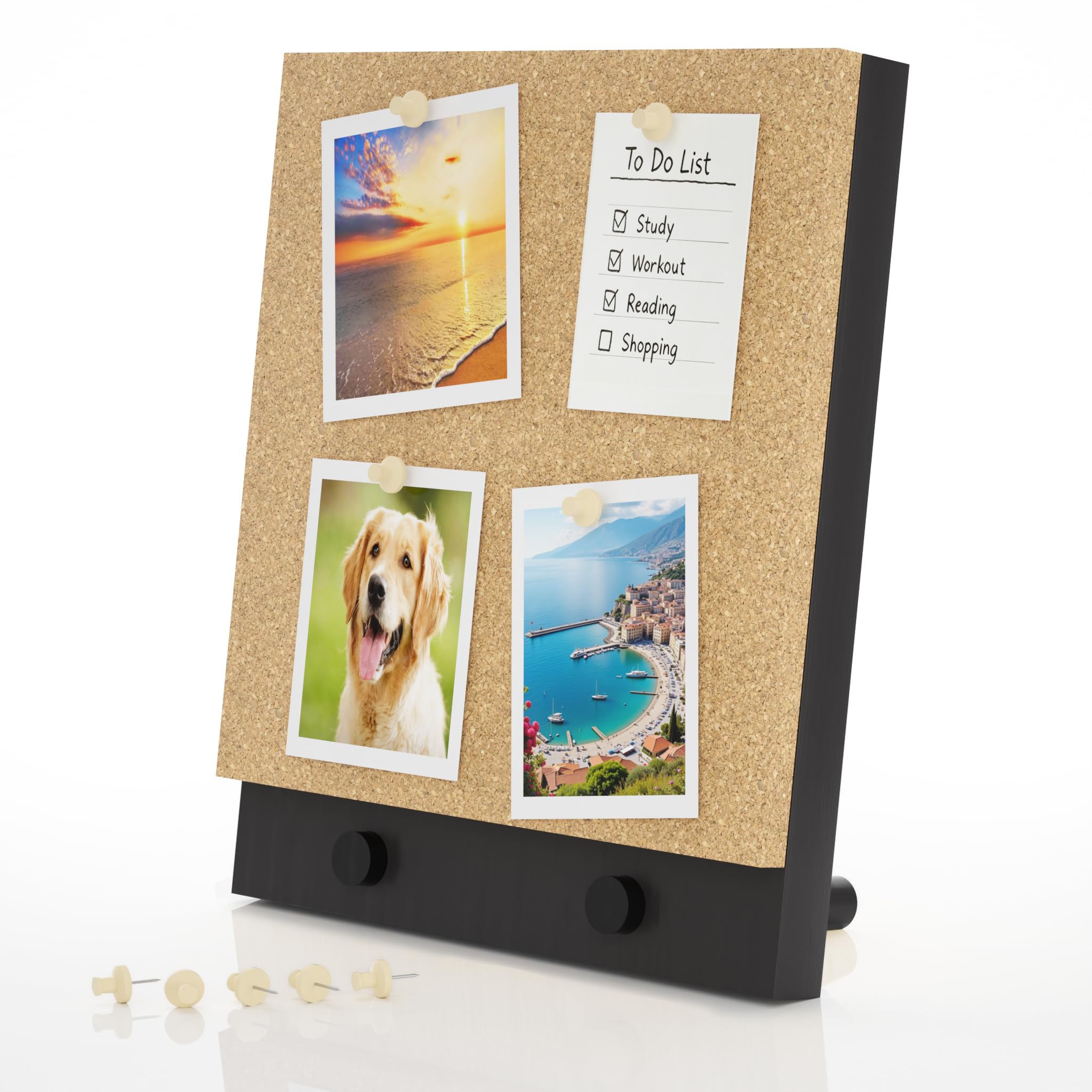 Trycooling Wood Frame Bulletin Board, Cork Board, Black, Small
