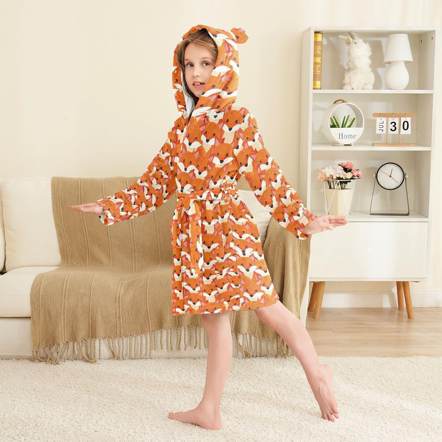 senya Fox Head Toddler Hooded Bathrobe Kids Soft Plush Bath Towel Robes for Boys Girls 2-12 Years