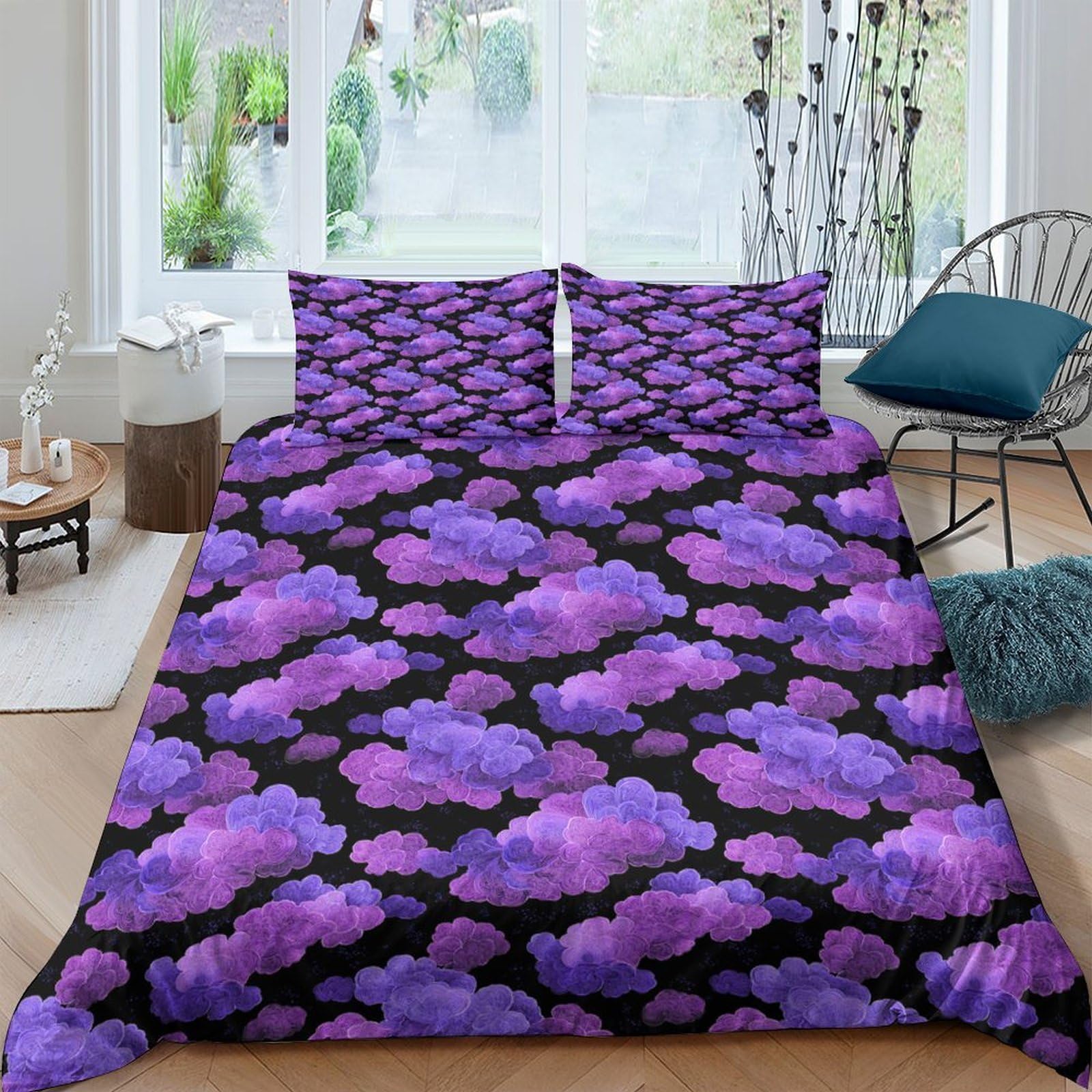 XFKLYNVCJ 3D Printed Purple floral Bedding Cover Premium Polyester Abstract digital Quilt Cover Fade Resistant Soft Comfortable for Student Dorm College Accommodation Use Single（140x200cm）