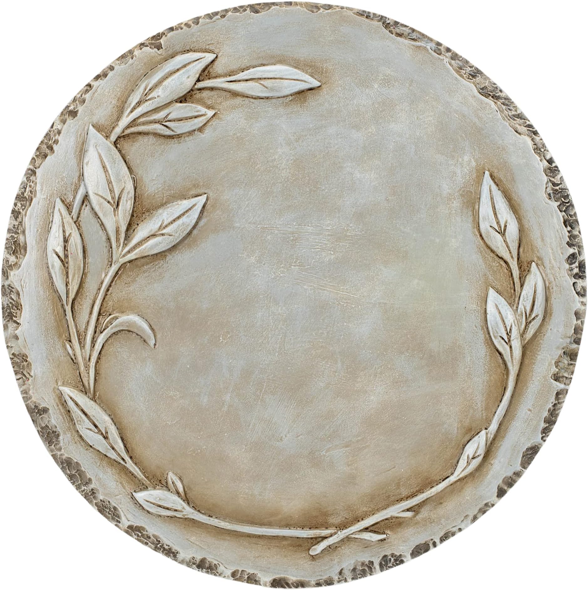 NAT & Jules Floral Laurel Wreath Leaves Pattern Dimensional Indoor Outdoor 12 inch Round Cast Resin Decorative Garden Stepping Stone, Patio, Walkway Sculpture Yard Art, Grey