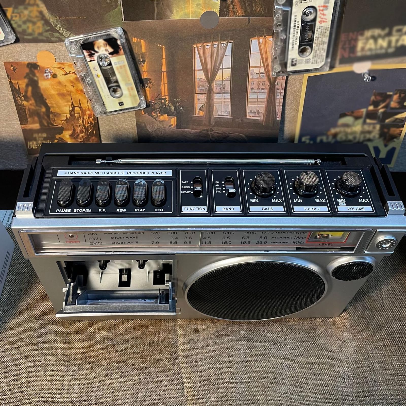Radio portatile con lettore di cassette – Boombox retrò con radio AM/FM/SW, supporta ingresso SD/USB per riunioni di famiglia e viaggi
