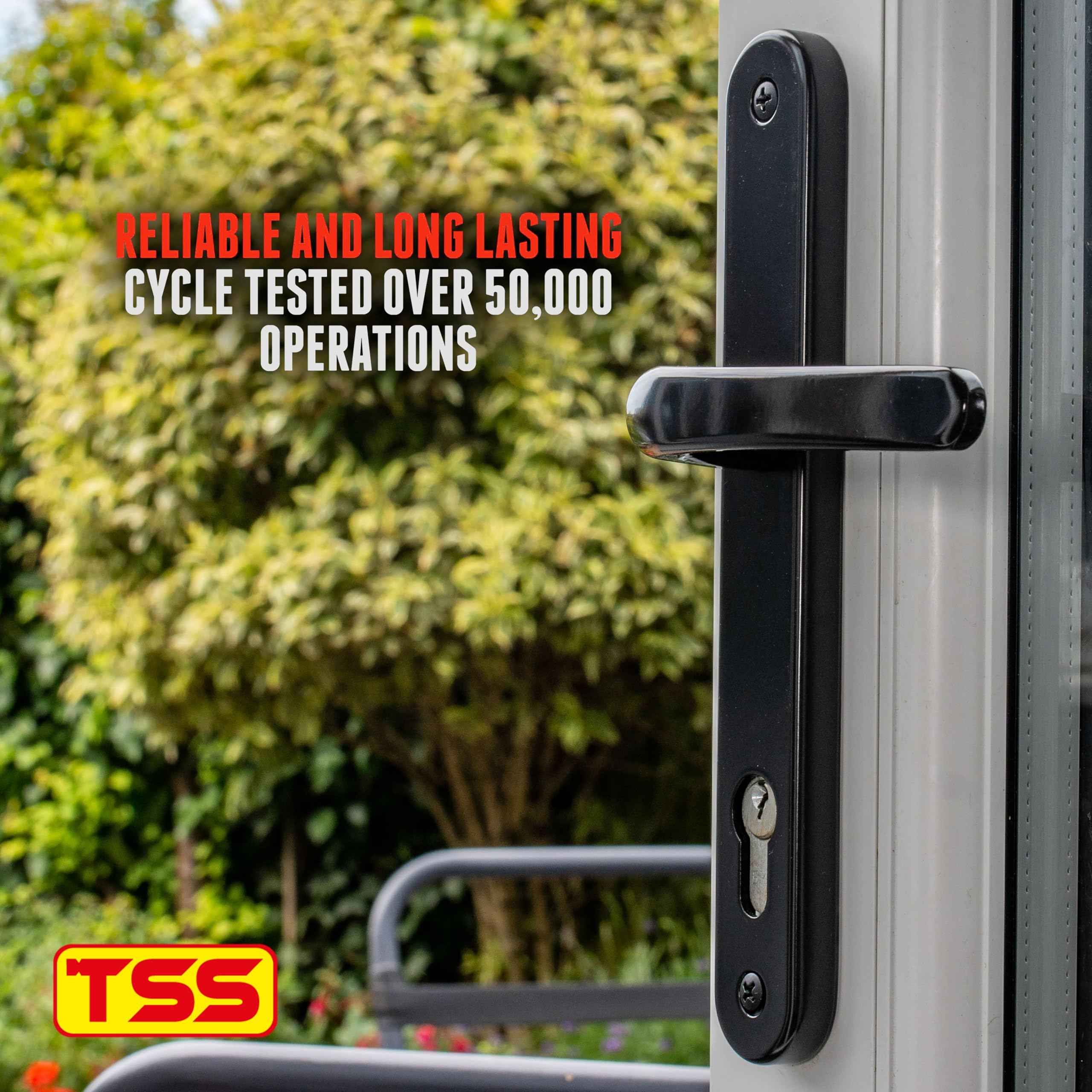 TSS UPVC Lever Door Handle with 92-210mm Backplate (242x34mm) - External Black - Image 3