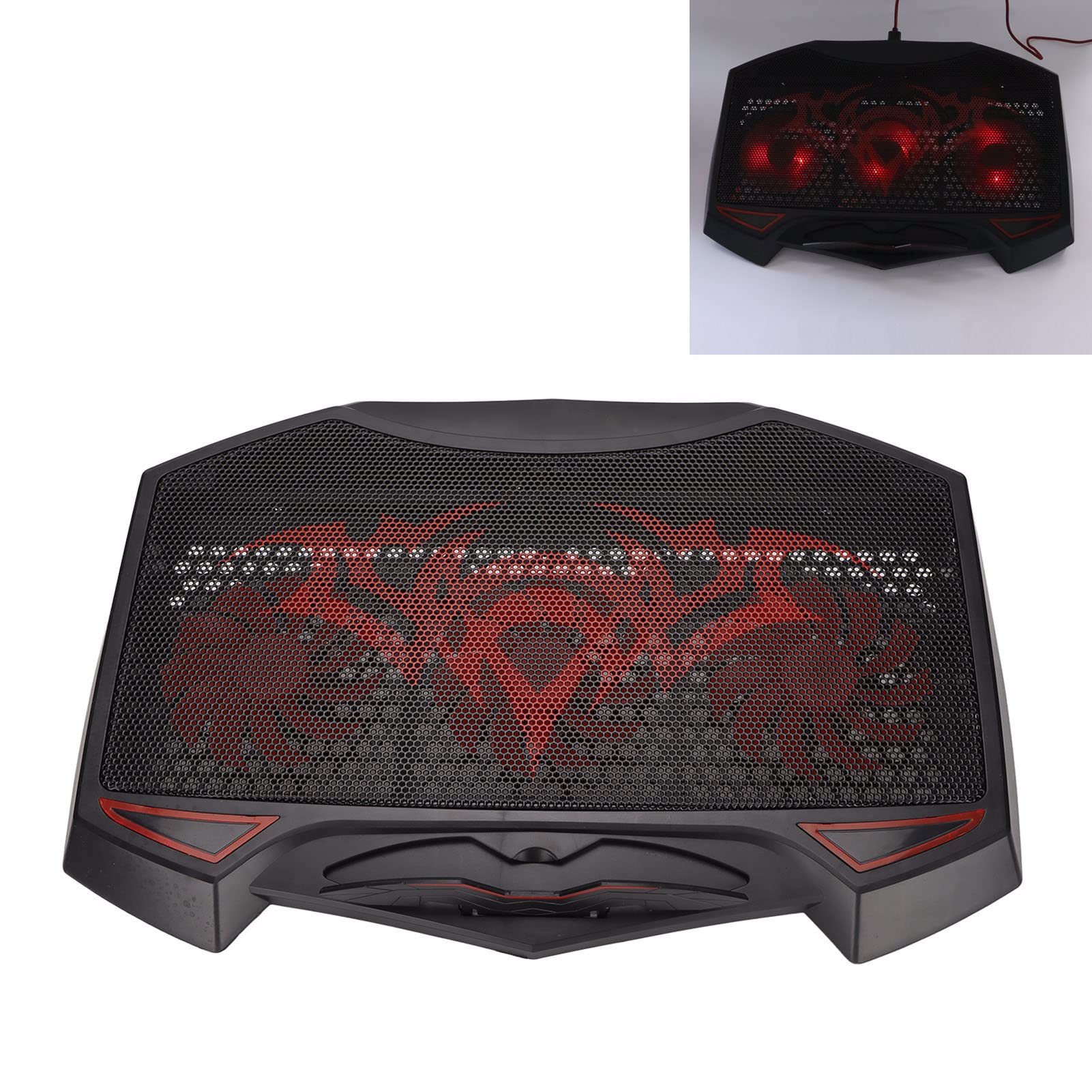 Almohadilla de enfriamiento para computadora portátil para juegos con 3 ventiladores de enfriamiento silenciosos LED rojos 5 ángulos ajustables Puertos USB duales Diseño