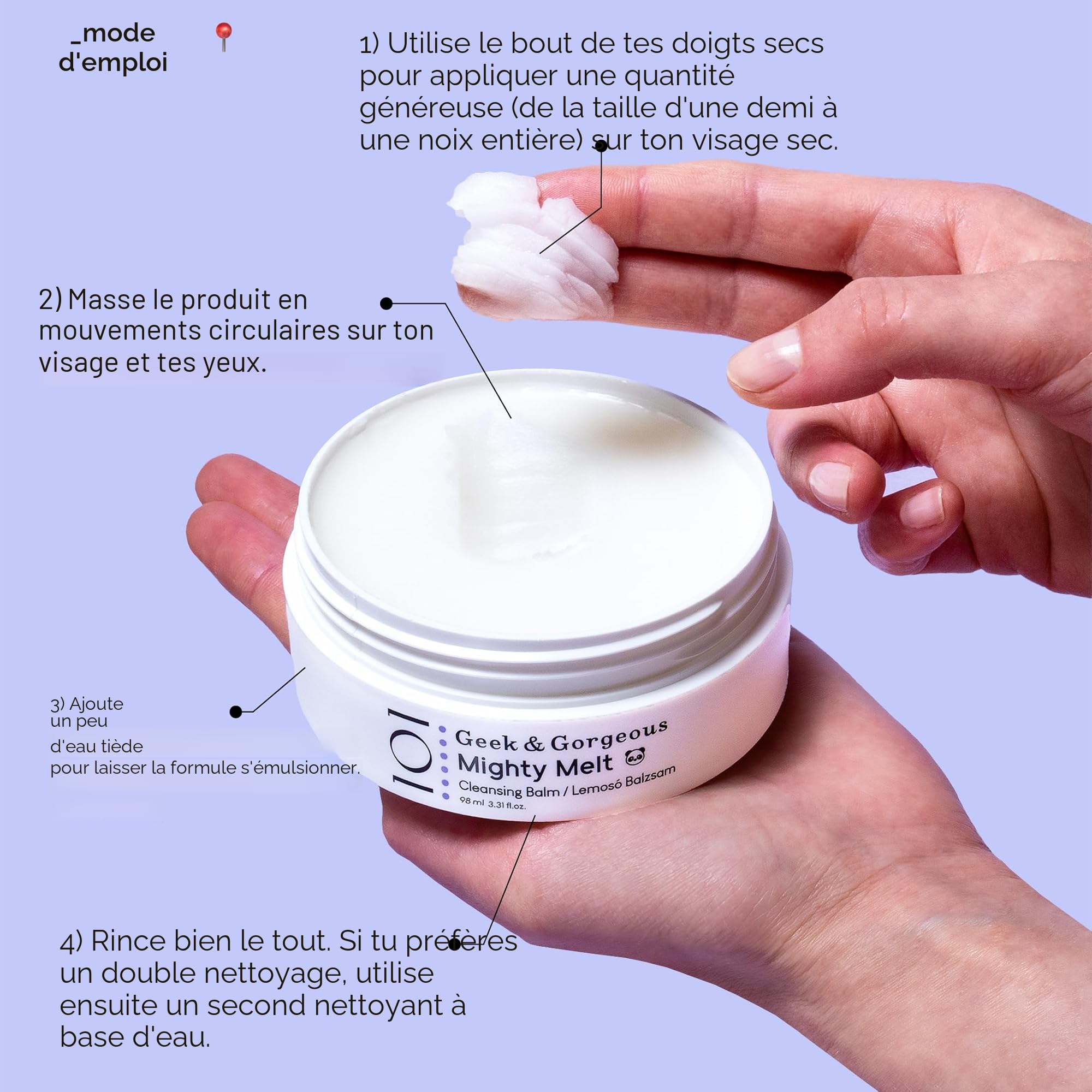 Geek & Gorgeous - Mighty Melt Cleansing Balm - Baume Nettoyant à Fusion Puissante - Baume de Nettoyage doux pour le visage, pour tous les types de peau et sensibles, 98 ml