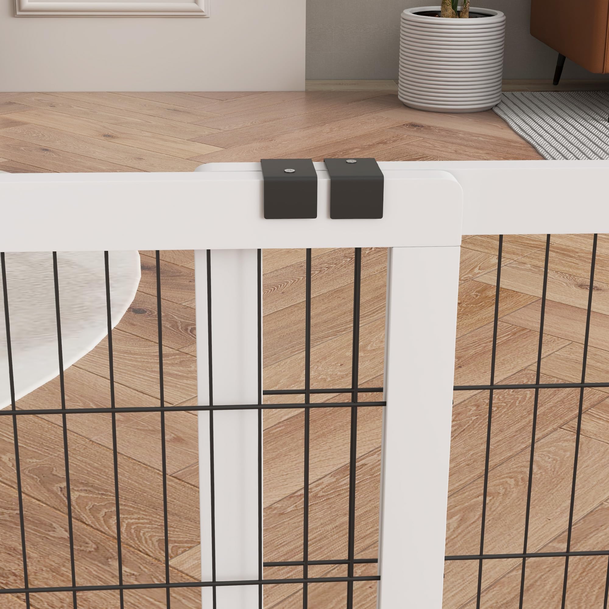 PawHut Barrière de sécurité pour Chien, barrière de Protection à 2 Panneaux Largeur réglable 63-106L x 44l x 67H cm, barrière pour escalier, Porte, couloirs, en Bois de pin et Acier, Blanc