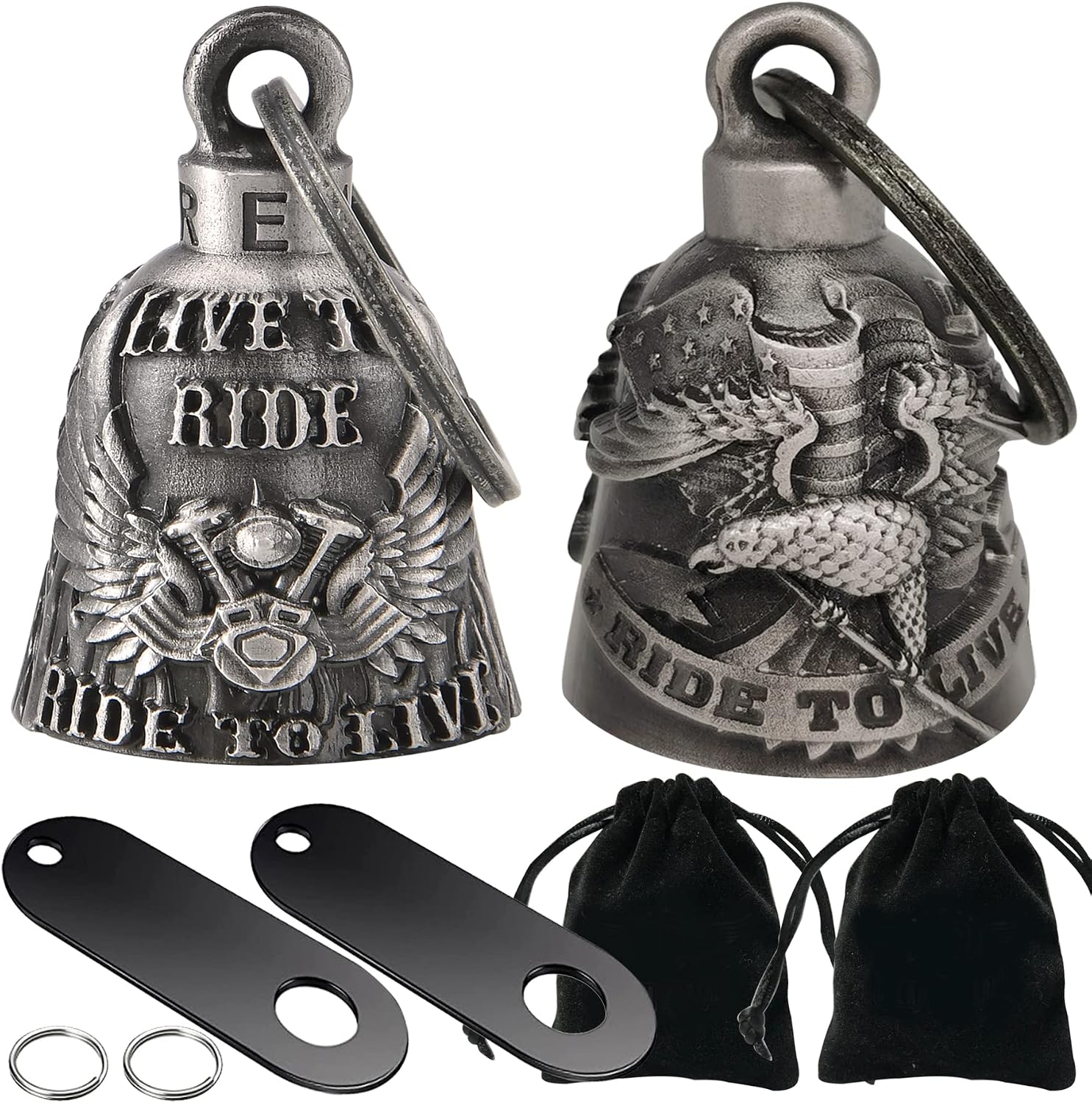 Dream Apparel 2 Pack Motorcycle Bells Guardian Angel for Biker Rider Men Women Ride Riding with Hangers, Drive Away Gremlins