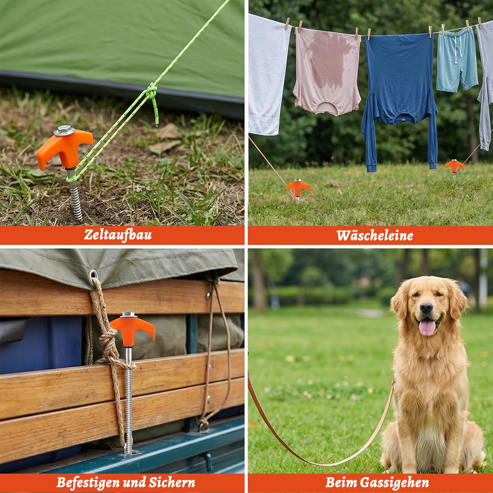 24 Stück Zeltheringe Set, Heringe Erdnägel Stabil Drehbare Zeltheringe mit Gewinde Schraubheringe für Camping Zelte