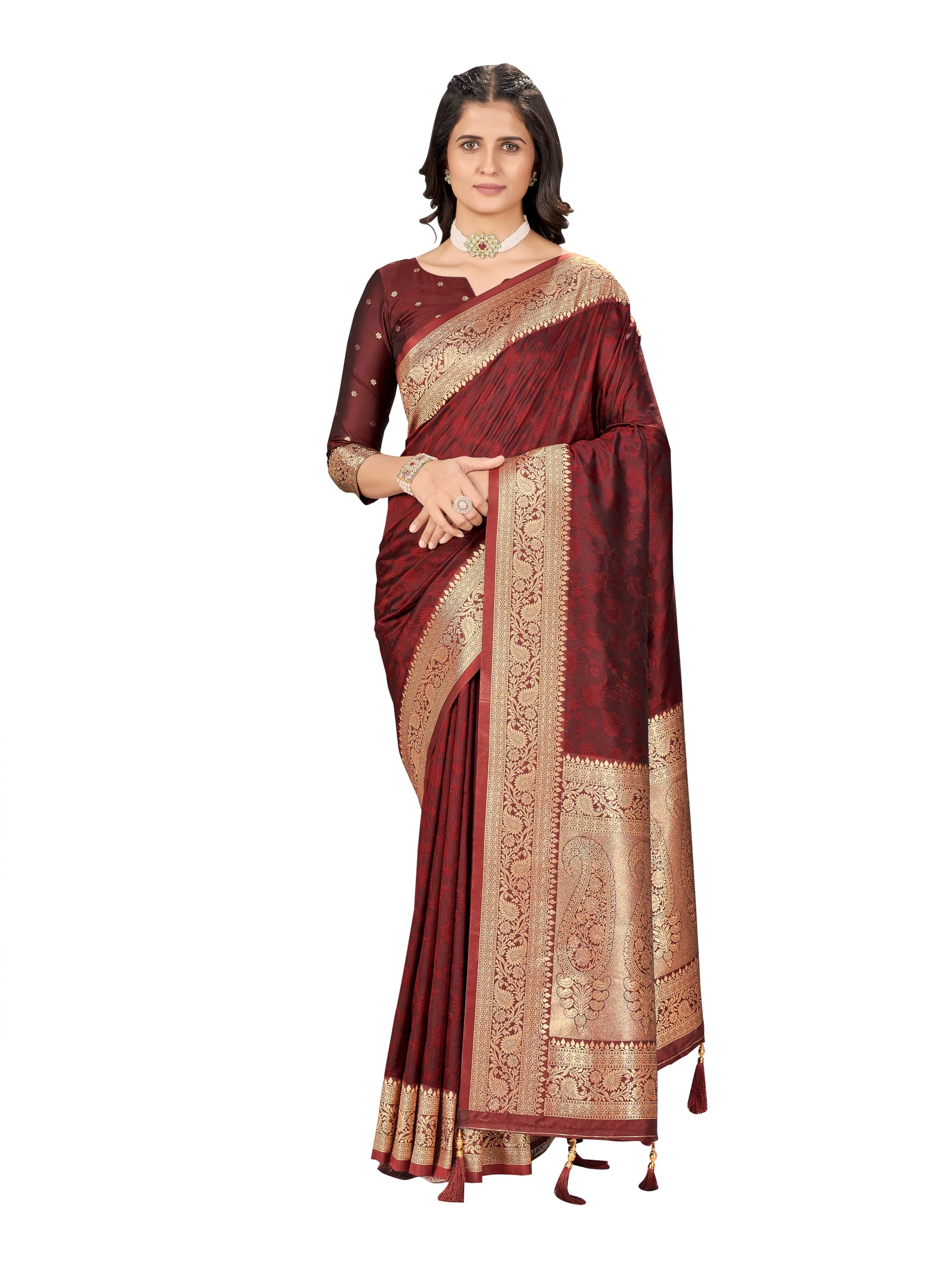 mehrang Women's Pure Kanjivaram Silk Saree Banarasi Silk Wedding Sarees for Women with Blouse Piece-picture-31