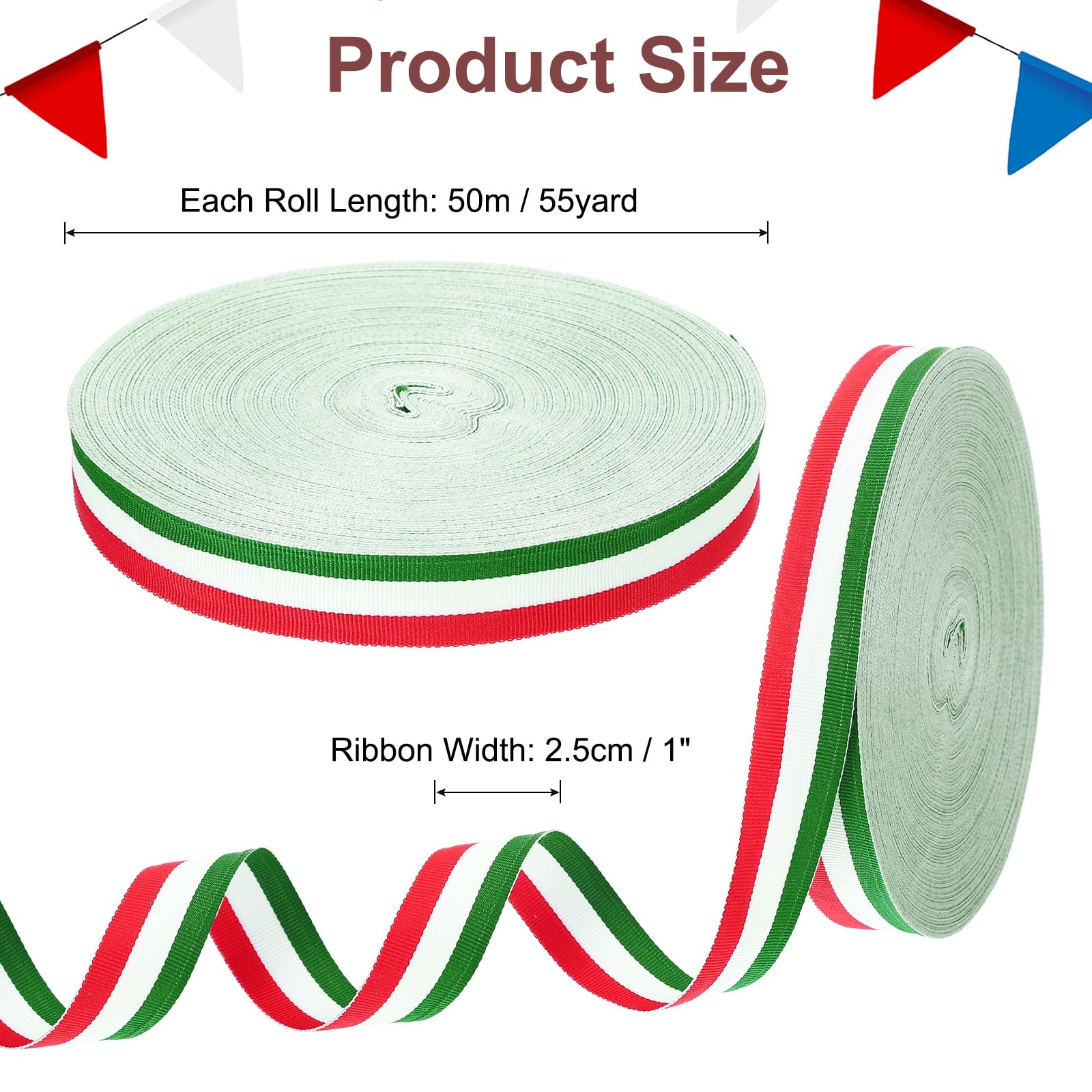 PATIKIL 1" Red White Green Striped Grosgrain Ribbon - Image 2