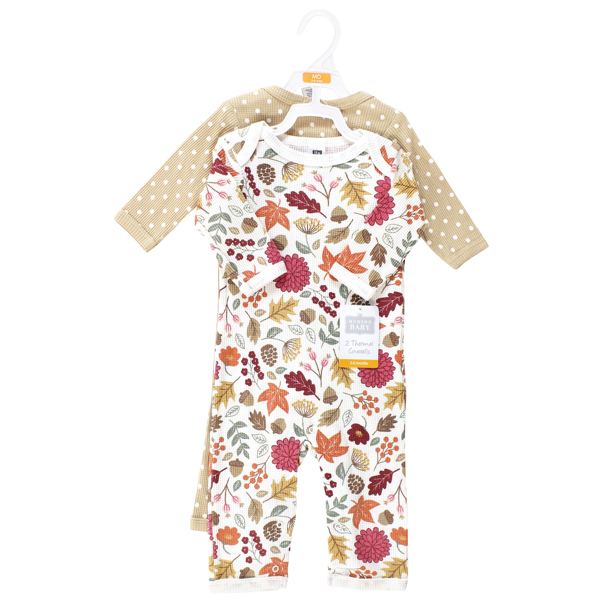 Hudson Baby Unisex Baby Thermal Coveralls 2pk, Acorn Botanical, 3-6 Months