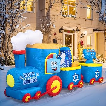 Nervure 10FT Hanukkah Train and Menorah Inflatables - Hanukkah Inflatable Yard Decoration - Blow up Inflatable with LED Lights for Home Garden Lawn Yard Outdoor Decor