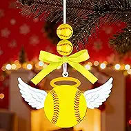 Christmas Angel Softball Ornaments Wooden Hanging Angel Wings Ornament Sport Ball Xmas Tree Decorations for Home Crafts Softball Lovers Family Holiday Party Supplies